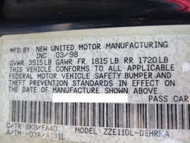 1998 TOYOTA COROLLA VE NAVY BLUE 1.8L AT Z15010